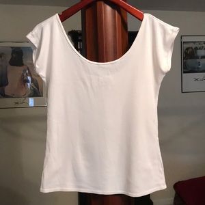 Plain white tee. Scoop front and back. Large.